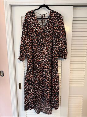 Who What Wear Black Midi Dress with Orange Leopard Print - XL